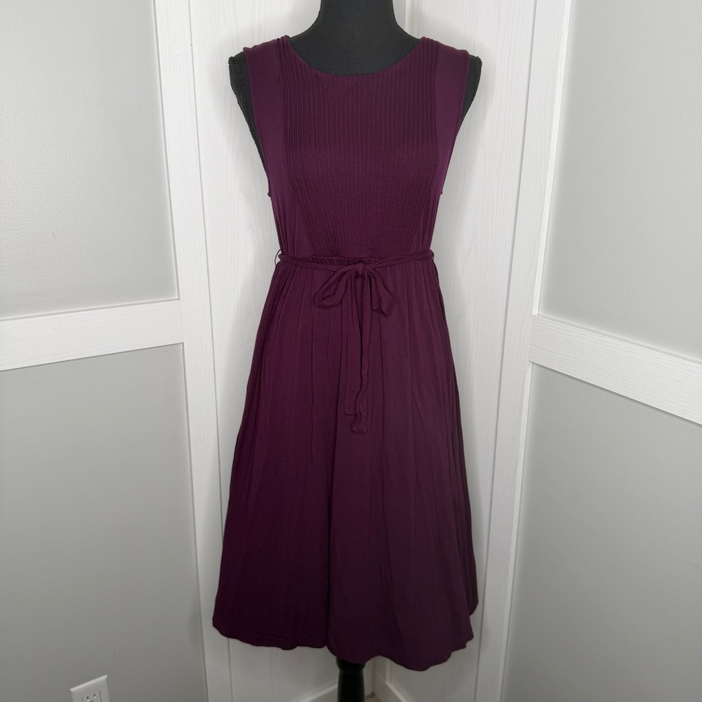 Merona Midi Dress Womens Small Purple Sleeveless Pleated Elastic Waist 5062